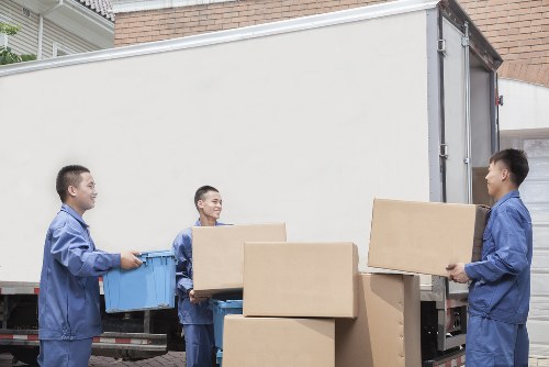 Packed boxes and household items inside a removal van