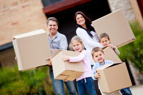Packed boxes and furniture ready for a Cranford house move